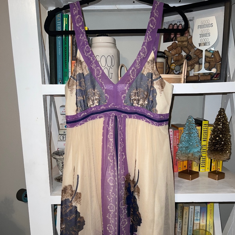Lil by Anthropologie 100% Silk Purple & Cream Dress Sz 6